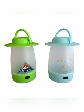 Pair of Kids Adventure Lanterns - Green & Light Blue Camping